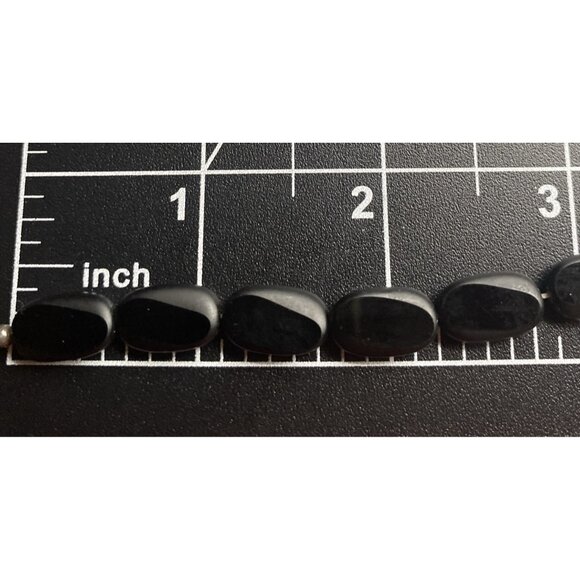 Vtg Black Onyx Bracelet Flat Bevel Bead Tests Sterling Silver Spring Ring 7.5 in - Picture 8 of 8